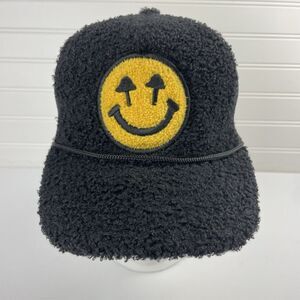 Happy To Be Here Smiley Double Blind Black Sherpa Trucker Snapback Mesh Hat Cap